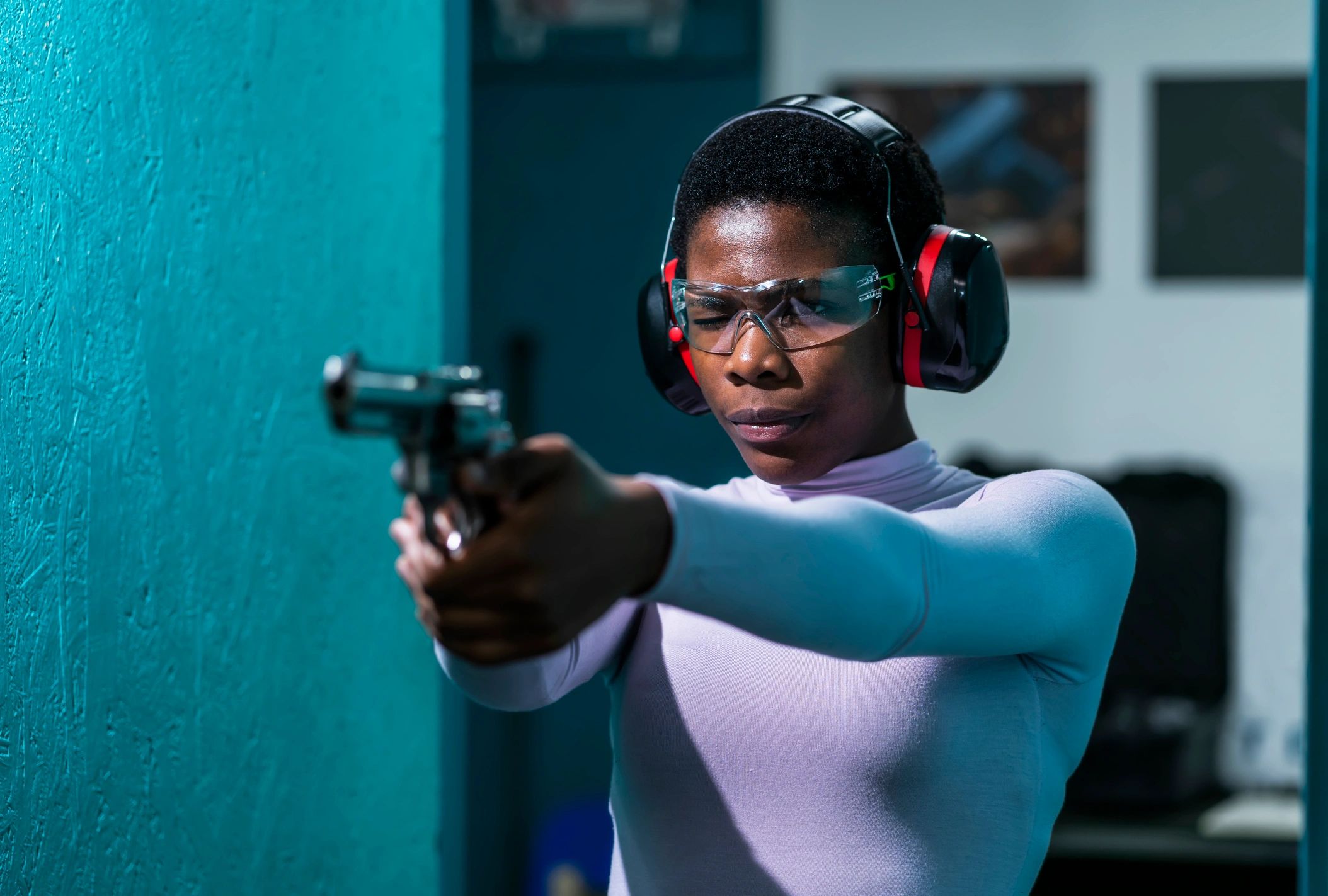 happy client at gun range